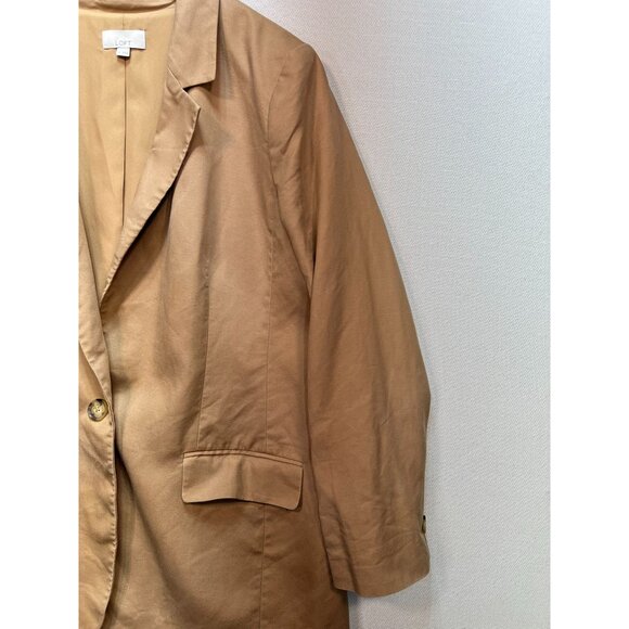 Loft Womens One Button Blazer Jacket Size 14 Tan Neutral Classic Business Pocket - Picture 7 of 13
